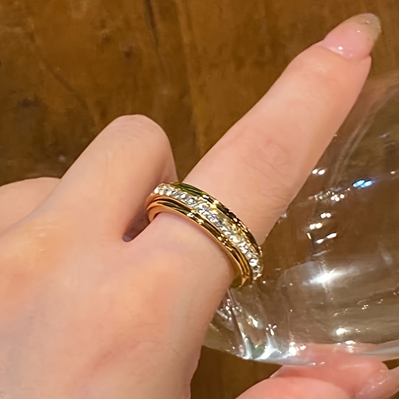 Rotating Cubic Zirconia Ring, 18K Gold-Plated Fashion